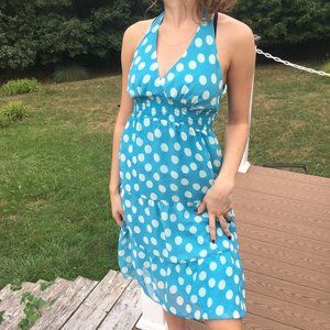 Blue and White Polka Dot Halter Dress